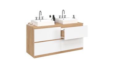 Meuble sous vasque suspendu Tom 4 tiroirs blanc et effet hêtre L120cm