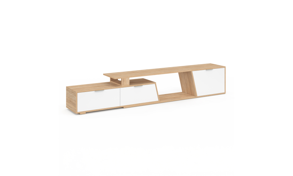 Meuble TV extensible Livona bois et blanc L180-270cm Meuble TV extensible Livona bois et blanc L180-270cm