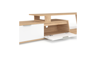 Meuble TV extensible Livona bois et blanc L180-270cm