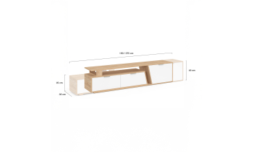 Meuble TV extensible Livona bois et blanc L180-270cm