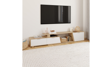 Meuble TV extensible Livona bois et blanc L180-270cm