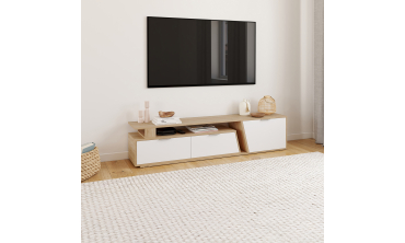 Meuble TV extensible Livona bois et blanc L180-270cm