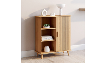 Buffet Faustine 3 étagères et 1 placard effet lattes H80cm