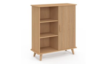Buffet Faustine 3 étagères et 1 placard effet lattes H80cm