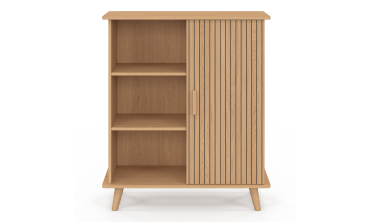 Buffet Faustine 3 étagères et 1 placard effet lattes H80cm