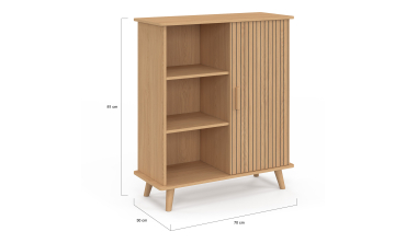 Buffet Faustine 3 étagères et 1 placard effet lattes H80cm