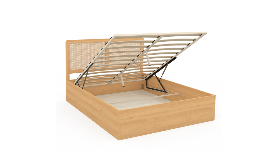 Lit coffre Eve avec sommier et tête de lit en cannage 140x190cm Lit coffre Eve avec sommier et tête de lit en cannage 140x190cm