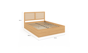 Lit coffre Eve avec sommier et tête de lit en cannage 140x190cm