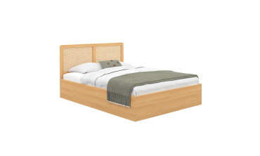 Lit coffre Eve avec sommier et tête de lit en cannage 140x190cm