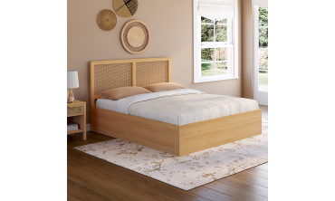 Lit coffre Eve avec sommier et tête de lit en cannage 140x190cm