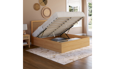 Lit coffre Eve avec sommier et tête de lit en cannage 140x190cm