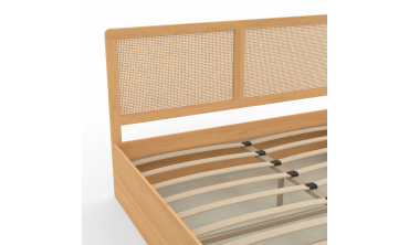 Lit coffre Eve avec sommier et tête de lit en cannage 160x200cm