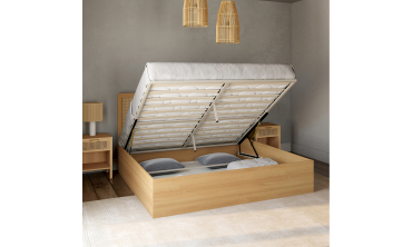 Lit coffre Eve avec sommier et tête de lit en cannage 160x200cm