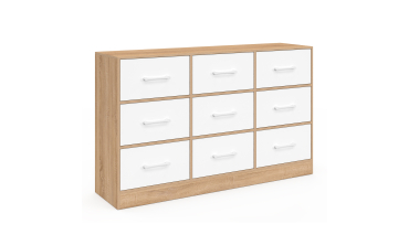 Commode Uma 9 tiroirs bois et blanc