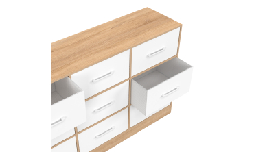 Commode Uma 9 tiroirs bois et blanc