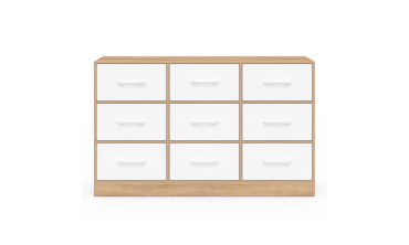 Commode Uma 9 tiroirs bois et blanc
