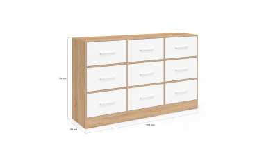 Commode Uma 9 tiroirs bois et blanc