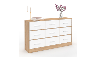 Commode Uma 9 tiroirs bois et blanc