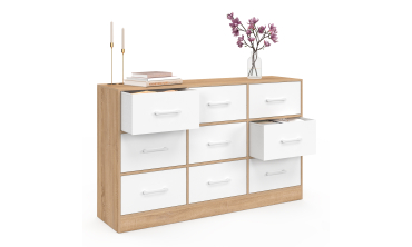Commode Uma 9 tiroirs bois et blanc
