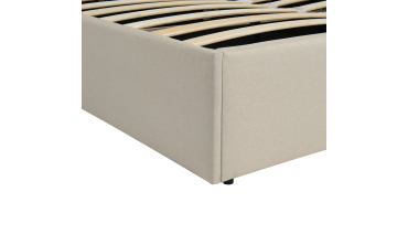 Lit coffre Louise en tissu beige avec sommier et tête de lit arrondie 140x190cm