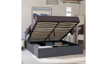 Lit coffre Louise 160x200cm tissu gris