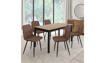 Chaises Linda imitation cuir marron et pieds métal noirs - lot de 6 Chaises Linda imitation cuir marron et pieds métal noirs - lot de 6