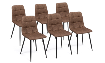 Chaises Linda imitation cuir marron et pieds métal noirs - lot de 6