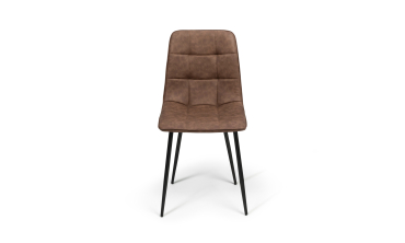 Chaises Linda imitation cuir marron et pieds métal noirs - lot de 6 Chaises Linda imitation cuir marron et pieds métal noirs - lot de 6