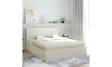 Lit coffre Louise en bouclette avec sommier et tête de lit arrondie 140x190cm