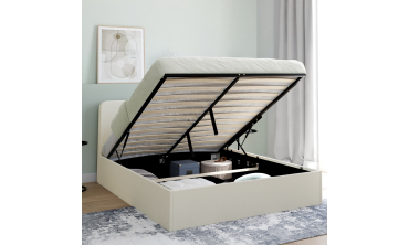 Lit coffre Louise en bouclette avec sommier et tête de lit arrondie 140x190cm