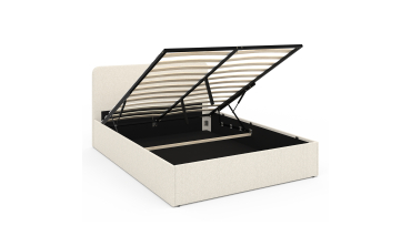Lit coffre Louise en bouclette avec sommier et tête de lit arrondie 140x190cm