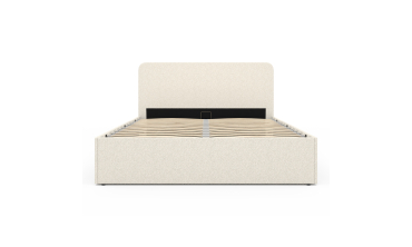 Lit coffre Louise en bouclette avec sommier et tête de lit arrondie 140x190cm