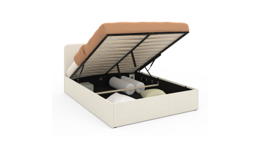 Lit coffre Louise en bouclette avec sommier et tête de lit arrondie 140x190cm