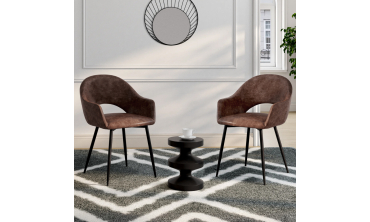 Chaises Rebecca avec accoudoirs en similicuir marron et pieds métal - lot de 2 Chaises Rebecca avec accoudoirs en similicuir marron et pieds métal - lot de 2