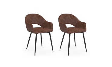 Chaises Rebecca avec accoudoirs en similicuir marron et pieds métal - lot de 2