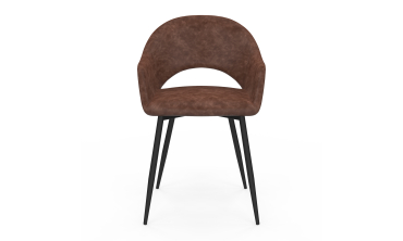 Chaises Rebecca avec accoudoirs en similicuir marron et pieds métal - lot de 2 Chaises Rebecca avec accoudoirs en similicuir marron et pieds métal - lot de 2
