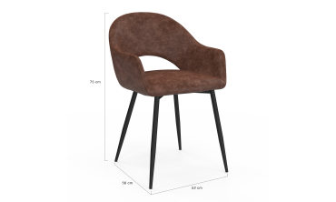 Chaises Rebecca avec accoudoirs en similicuir marron et pieds métal - lot de 2 Chaises Rebecca avec accoudoirs en similicuir marron et pieds métal - lot de 2