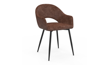 Chaises Rebecca avec accoudoirs en similicuir marron et pieds métal - lot de 2 Chaises Rebecca avec accoudoirs en similicuir marron et pieds métal - lot de 2