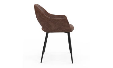Chaises Rebecca avec accoudoirs en similicuir marron et pieds métal - lot de 2 Chaises Rebecca avec accoudoirs en similicuir marron et pieds métal - lot de 2