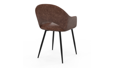 Chaises Rebecca avec accoudoirs en similicuir marron et pieds métal - lot de 2 Chaises Rebecca avec accoudoirs en similicuir marron et pieds métal - lot de 2