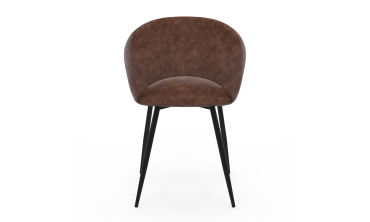 Chaises Rebecca avec accoudoirs en similicuir marron et pieds métal - lot de 2 Chaises Rebecca avec accoudoirs en similicuir marron et pieds métal - lot de 2