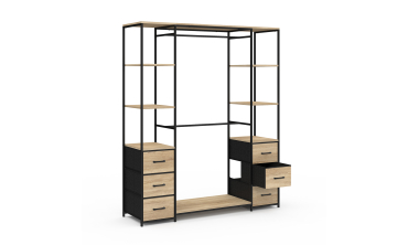 Dressing Iris double penderie et rangements bois et noir Dressing Iris double penderie et rangements bois et noir