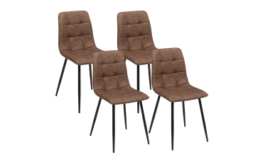 Chaises Linda imitation cuir marron et pieds métal noirs - lot de 4