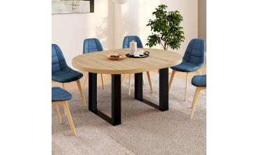 Table à manger ronde extensible Brixton bois et noir Ø110-150cm Table à manger ronde extensible Brixton bois et noir Ø110-150cm