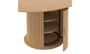 Table à manger ronde extensible Albane bois et pied lattes avec rangements Ø110-150cm Table à manger ronde extensible Albane bois et pied lattes avec rangements Ø110-150cm