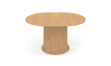 Table à manger ronde extensible Albane bois et pied lattes avec rangements Ø110-150cm Table à manger ronde extensible Albane bois et pied lattes avec rangements Ø110-150cm