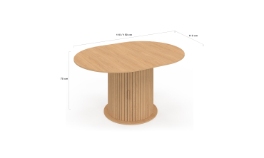 Table à manger ronde extensible Albane bois et pied lattes avec rangements Ø110-150cm Table à manger ronde extensible Albane bois et pied lattes avec rangements Ø110-150cm