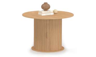 Table à manger ronde extensible Albane bois et pied lattes avec rangements Ø110-150cm