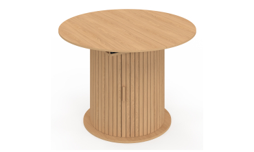 Table à manger ronde extensible Albane bois et pied lattes avec rangements Ø110-150cm Table à manger ronde extensible Albane bois et pied lattes avec rangements Ø110-150cm