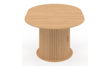 Table à manger ronde extensible Albane bois et pied lattes avec rangements Ø110-150cm Table à manger ronde extensible Albane bois et pied lattes avec rangements Ø110-150cm